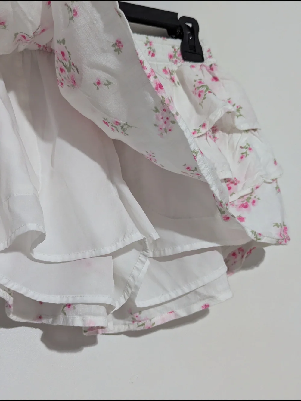 Hollister White Mini Skirt with Pink Floral Ruffles